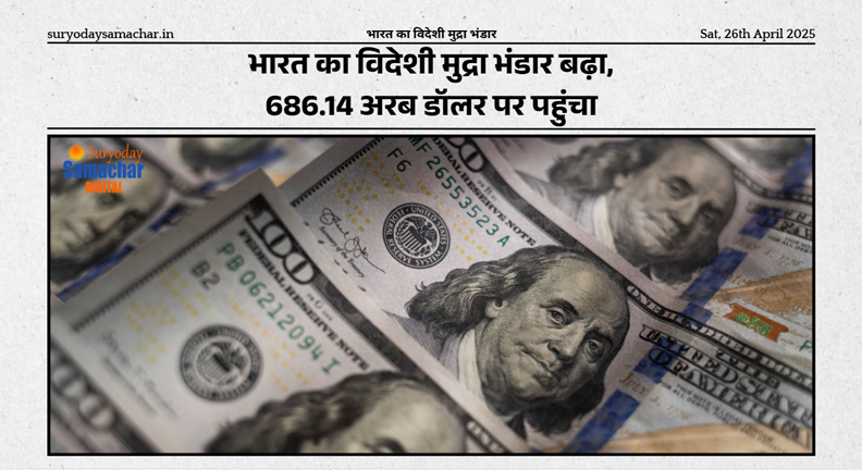 भारत का विदेशी मुद्रा भंडार 686 अरब डॉलर पर पहुंचा