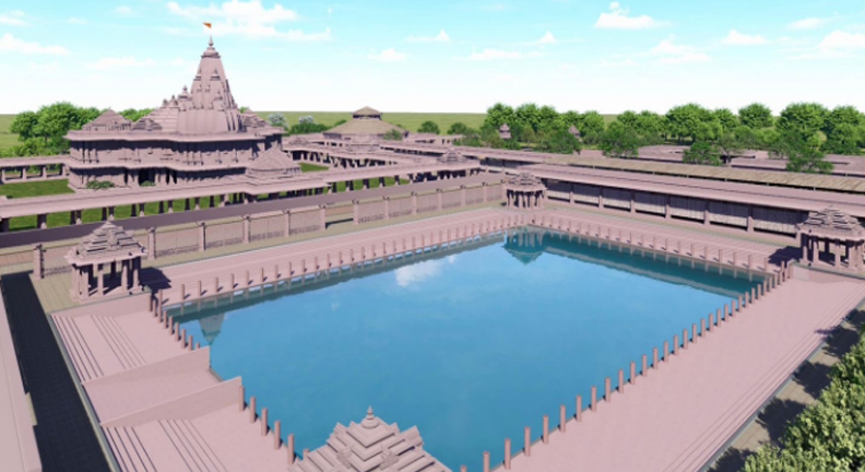 मुख्यमंत्री नीतीश कुमार द्वारा पुनौराधाम मंदिर के डिजाइन की जानकारी देते हुए
