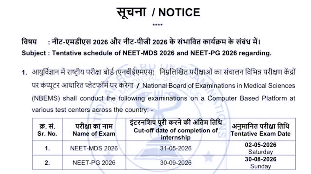 NEET MDS 2026 Exam Date घोषित, डेंटल PG छात्रों के लिए बड़ी अपडेट