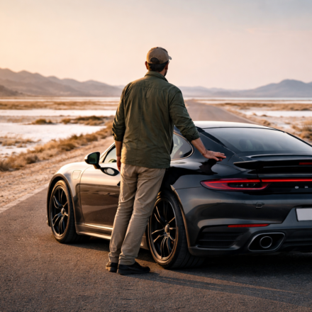 कच्छ की खुली सड़क पर लग्जरी स्पोर्ट्स कार के साथ Sunny Deol, Border 2 की कामयाबी के बाद ब्रेक लेते हुए।