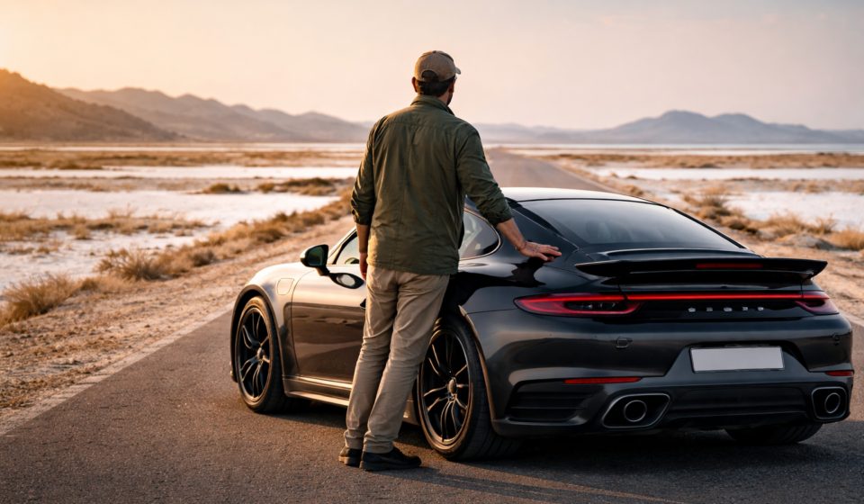 कच्छ की खुली सड़क पर लग्जरी स्पोर्ट्स कार के साथ Sunny Deol, Border 2 की कामयाबी के बाद ब्रेक लेते हुए।