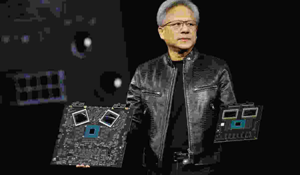 चित्र में योट्टा डेटा सेंटर और Nvidia Blackwell Ultra चिप्स की प्रतीकात्मक झलक दिखाई गई है, जो भारत के AI हब विकास को दर्शाती है।