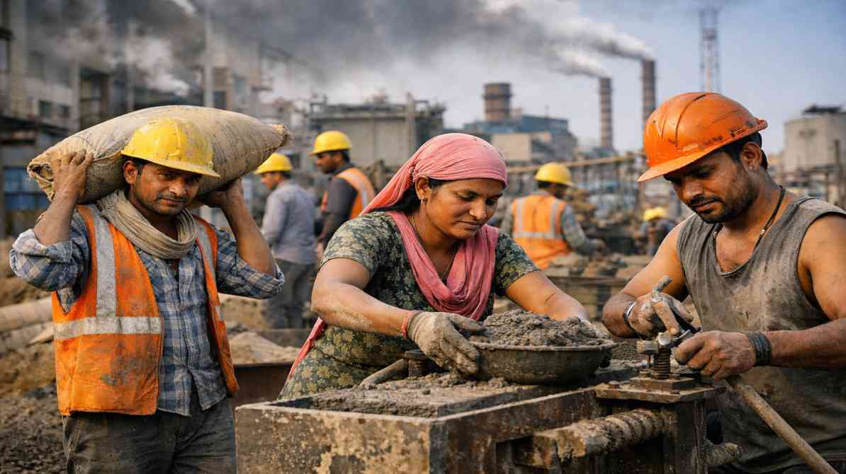 औद्योगिक क्षेत्र में काम करते श्रमिक, जो नोएडा श्रमिक मजदूरी बढ़ोतरी के फैसले से प्रभावित हुए हैं।