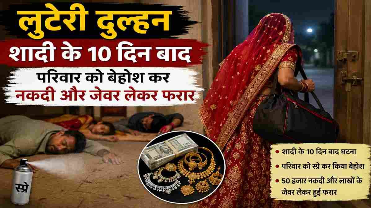 घर से नकदी और जेवर लेकर फरार होती दुल्हन का प्रतीकात्मक क्राइम सीन।