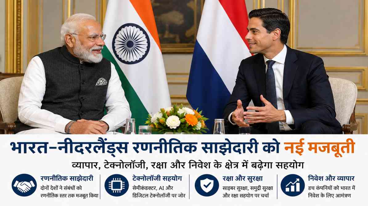 प्रधानमंत्री नरेंद्र मोदी और नीदरलैंड्स के प्रधानमंत्री रोब जेटन द्विपक्षीय बैठक के दौरान व्यापार, टेक्नोलॉजी और रणनीतिक सहयोग पर चर्चा करते हुए।