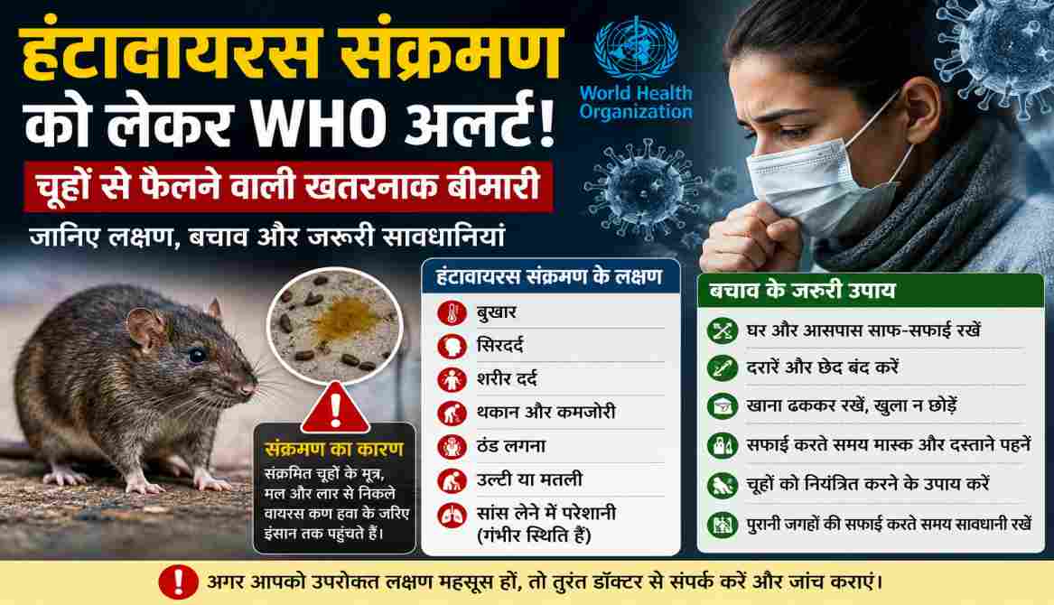 चूहों से फैलने वाले हंटावायरस संक्रमण को दर्शाती प्रतीकात्मक मेडिकल और स्वास्थ्य जागरूकता तस्वीर।