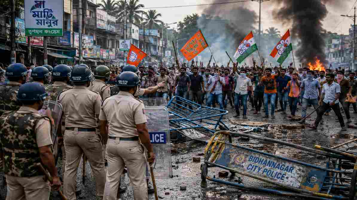 Bengal election violence police crowd clash street tension