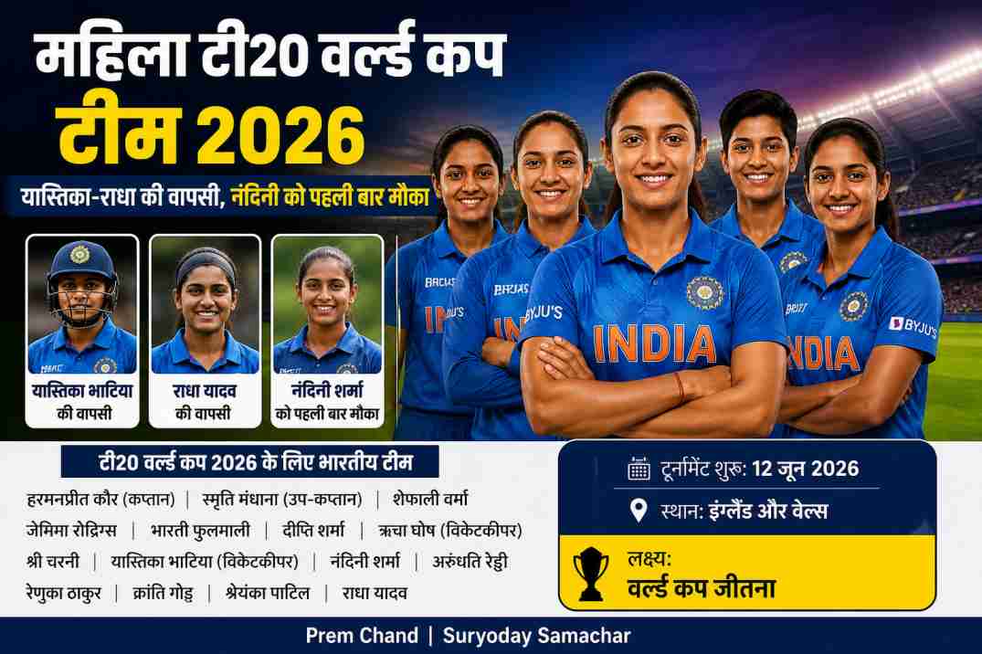 भारतीय महिला क्रिकेट टीम की खिलाड़ी मैदान पर अभ्यास करते हुए, वर्ल्ड कप 2026 की तैयारी का दृश्य